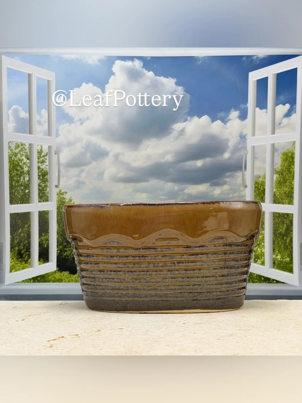 Brown Ceramic Oval Planter with Drainage Hole | Speckled Brown Pottery Plant Pot